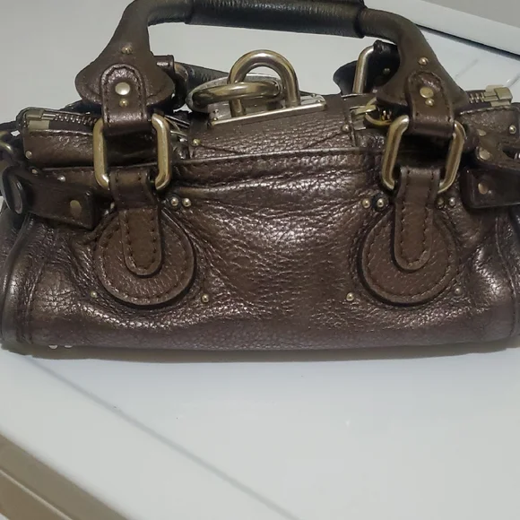 Chloe Pewter Color Leather Handbag with Silver Accents - Picture 2 of 13